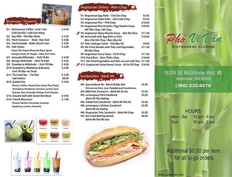 Online Menu of Pho Vi Van, Vancouver, WA